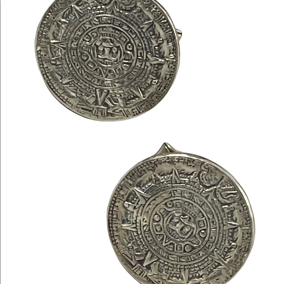 Vintage sterling silver 925 Mayan Aztec Calendar cuff links cufflinks - Picture 9 of 10